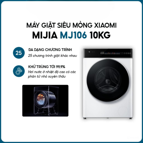 Máy giặt siêu mỏng Xiaomi Mijia MJ106 (10kg) – Khử trùng hơi nước, 25 chương trình giặt